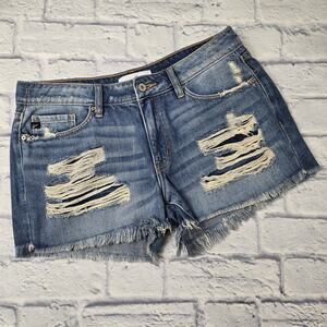 Women's KanCan Ripped Destroyed Gizelle Mid Rise Boyfriend Denim Shorts sz 9/28